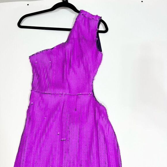 Nasty Gal Dress Womens 4 Midi One Shoulder Open Back Sequin NEW Purple - Picture 4 of 15